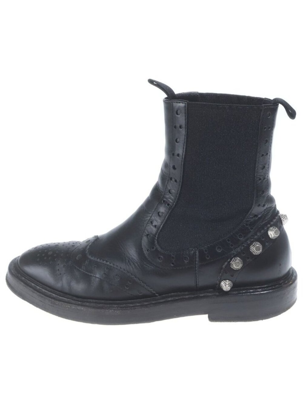 Balenciaga Brogue Giant Medallion Leather Chelsea Side Gore Short Boots Black
